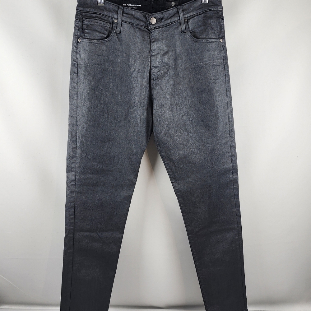 AG Jeans Womens 32R The Farrah High Rise Skinny Coated Gray Black (32x31)